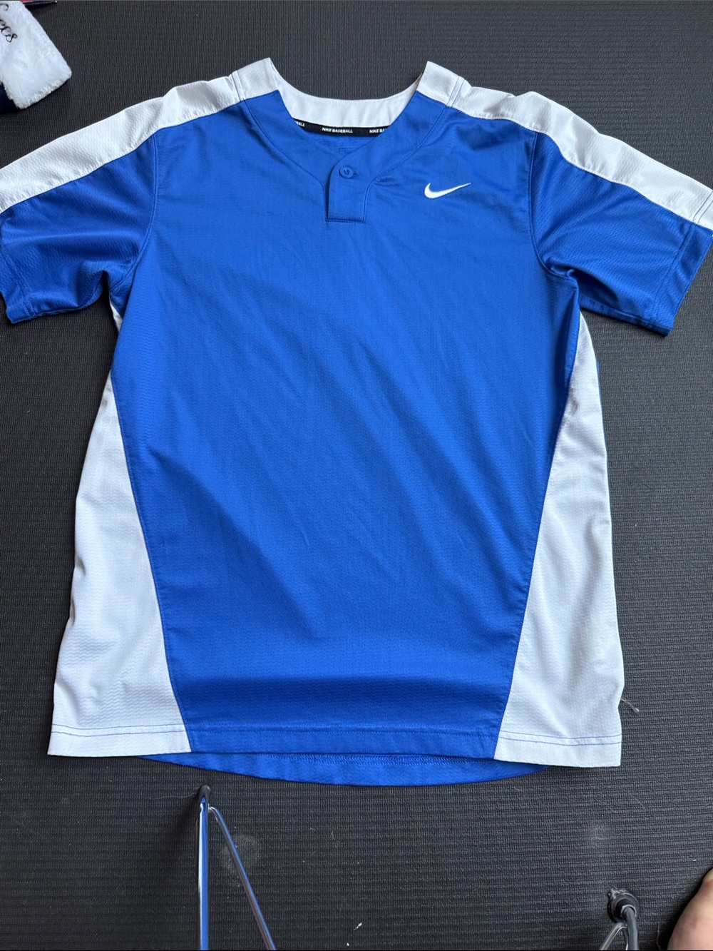 Nike Blue and White Short Sleeve Athletic Jersey